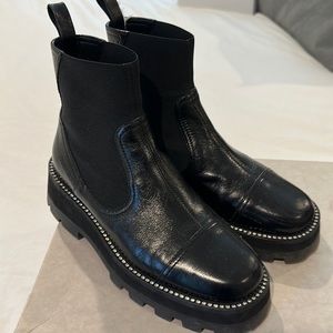 Jimmy Choo Clayton Leather Fit Ankle Boots Black with Rhinestones Size 39 (9)